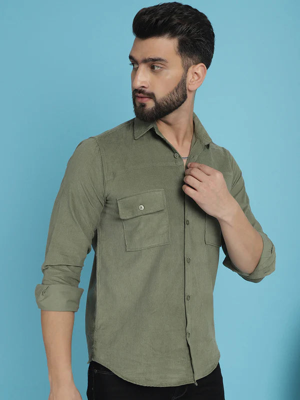 Olive Green Corduroy Cotton Shirt