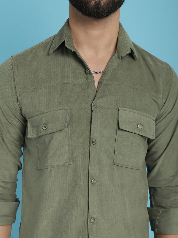 Olive Green Corduroy Cotton Shirt