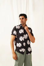 Black Floral Printed Cotton Shirt