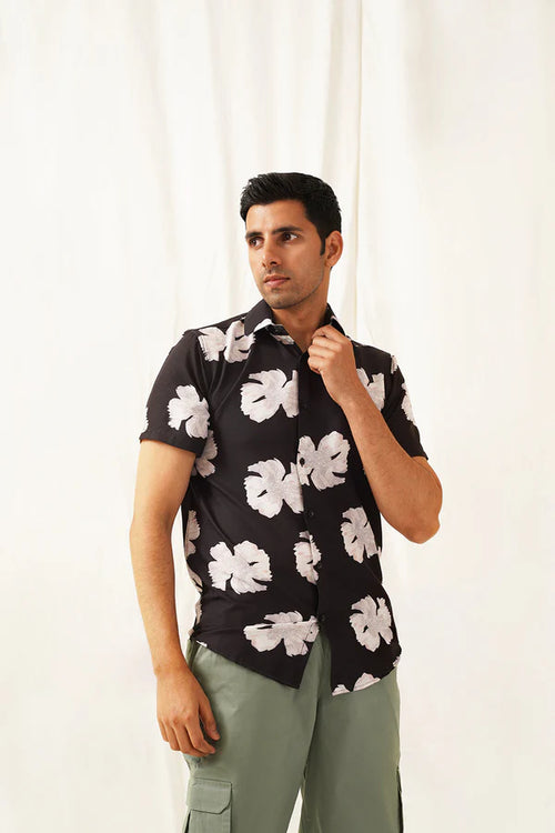 Black Floral Printed Cotton Shirt