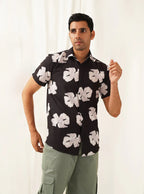 Black Floral Printed Cotton Shirt