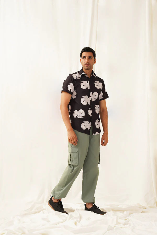 Black Floral Printed Cotton Shirt
