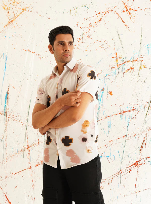 Peach Floral Printed Casual Shirt