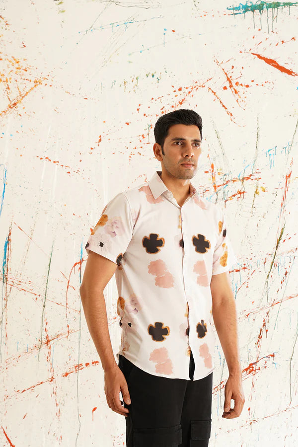 Peach Floral Printed Casual Shirt