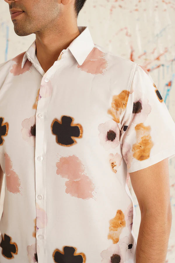 Peach Floral Printed Casual Shirt