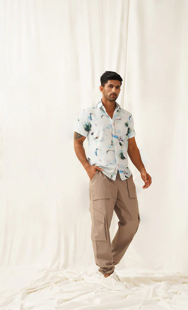 Blue Floral Printed Cotton Shirt