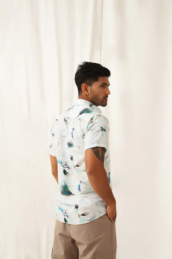 Blue Floral Printed Cotton Shirt