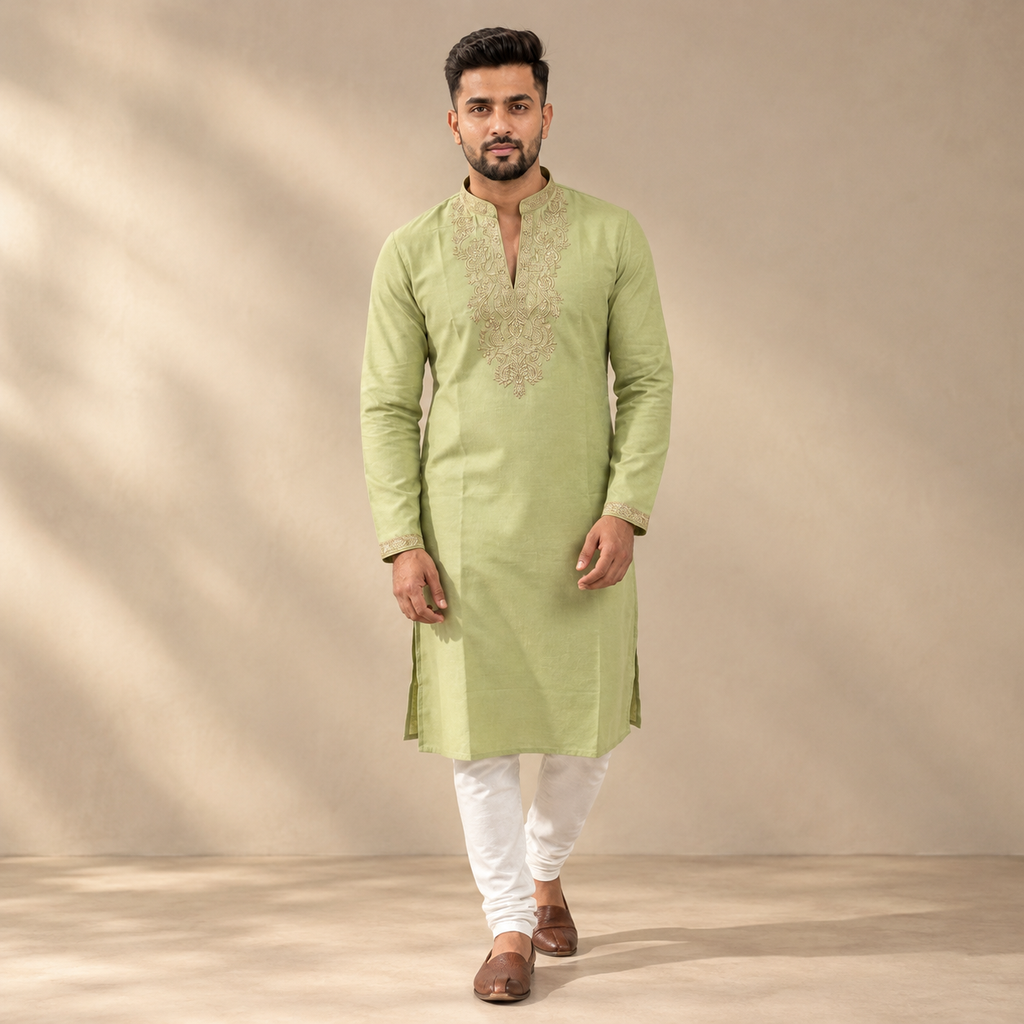 Moss Green Silk Kurta Set
