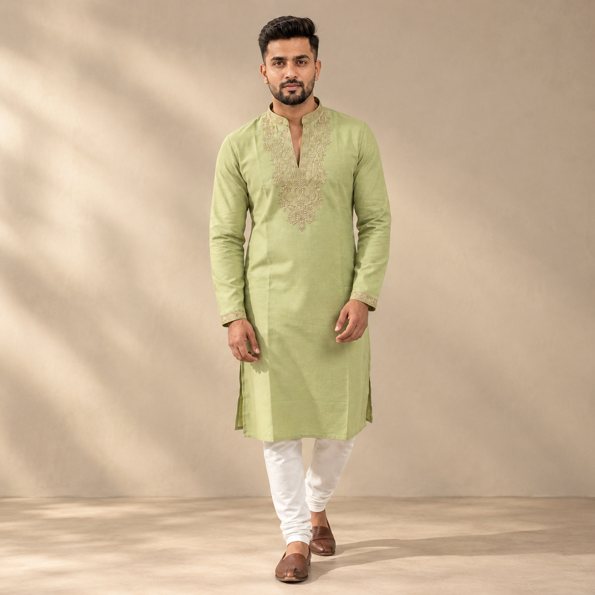 Moss Green Silk Kurta Set