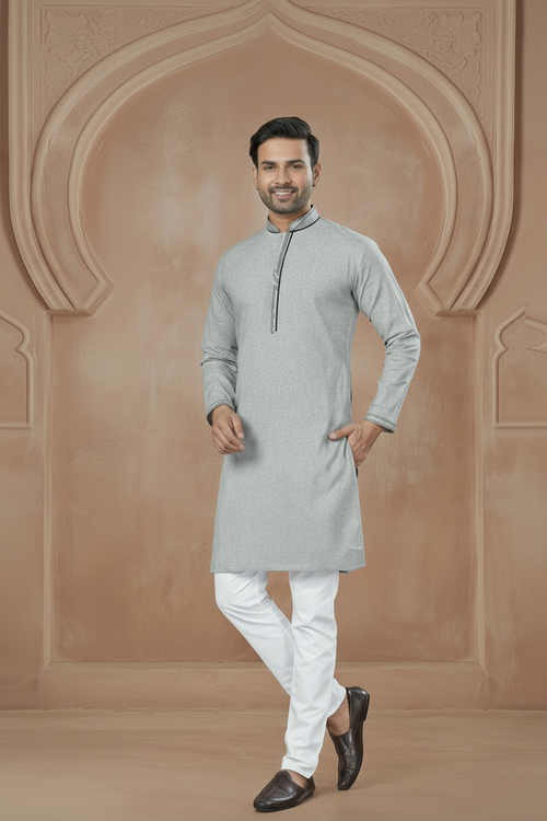 Plain Cotton Kurta With Pajama