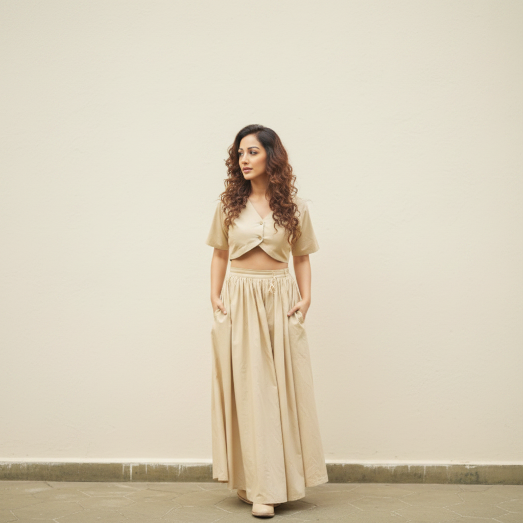 Cropped Shirt and Maxi Skirt Set