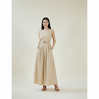 Beige Pleated Maxi Dress
