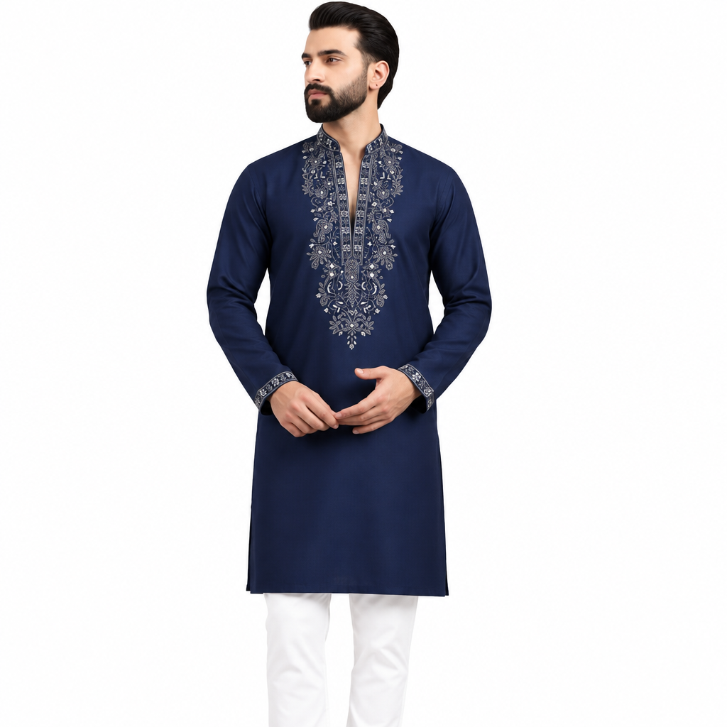 Navy Blue Embroidered Kurta set