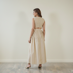 Beige Pleated Maxi Dress