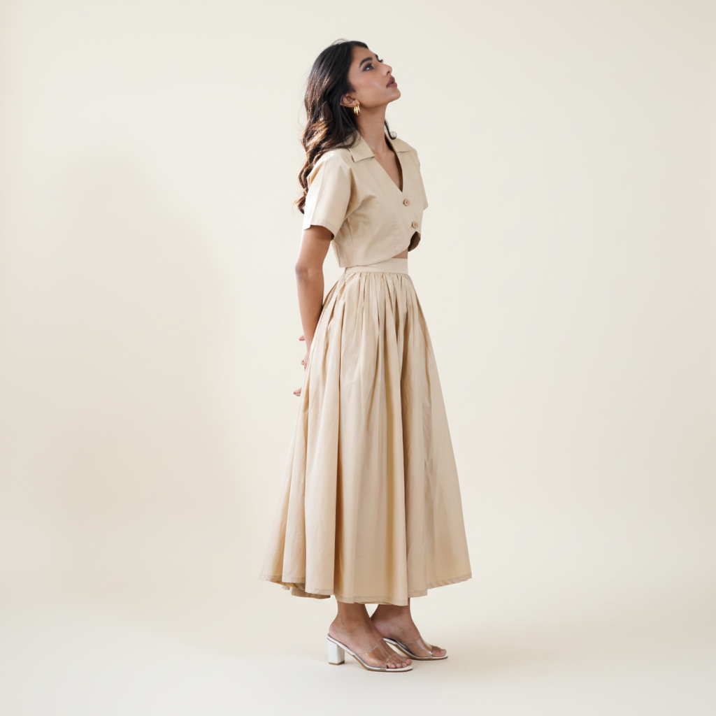 Cropped Shirt and Maxi Skirt Set