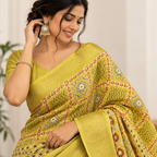 Olive Green Cotton Block Printed Saree