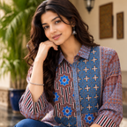 Blue Printed Crepe Shirt