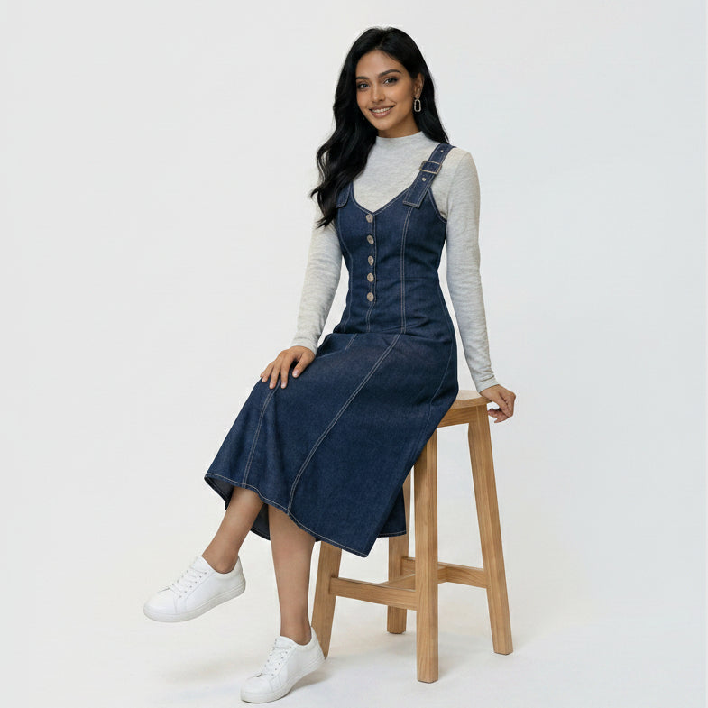 Navy Denim Jumper Dress