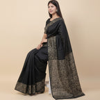 Black Soft Lichi Silk Saree