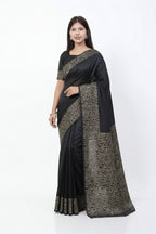 Black Soft Lichi Silk Saree