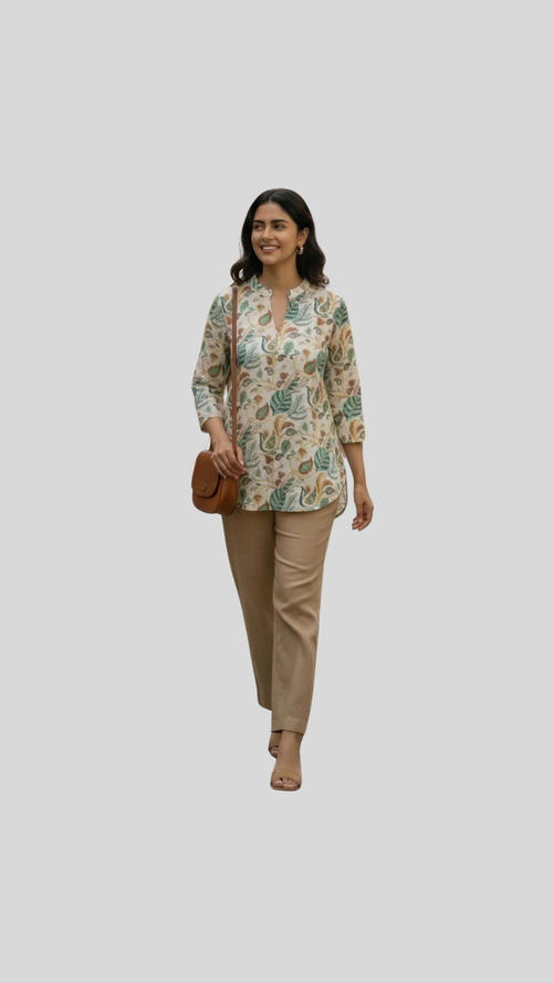 Printed Beige Short Top