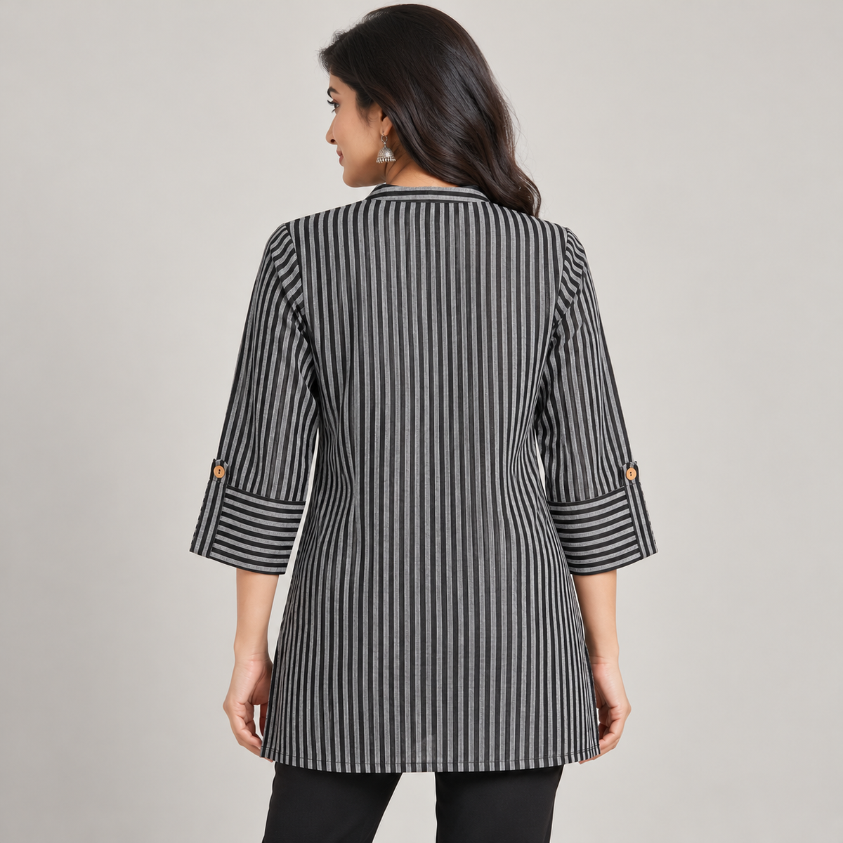Women Black Striped Cotton Shirt