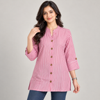Women Pink Striped Cotton Shirt