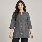 Women Black Striped Cotton Shirt