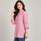 Women Pink Striped Cotton Shirt