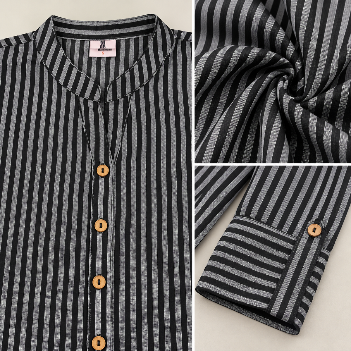 Women Black Striped Cotton Shirt