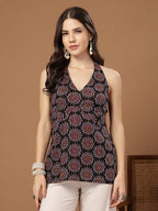 Black Ajrakh-Print Halter Tunic