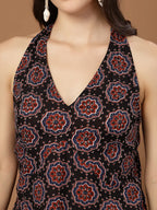 Black Ajrakh-Print Halter Tunic