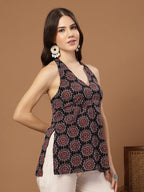 Black Ajrakh-Print Halter Tunic