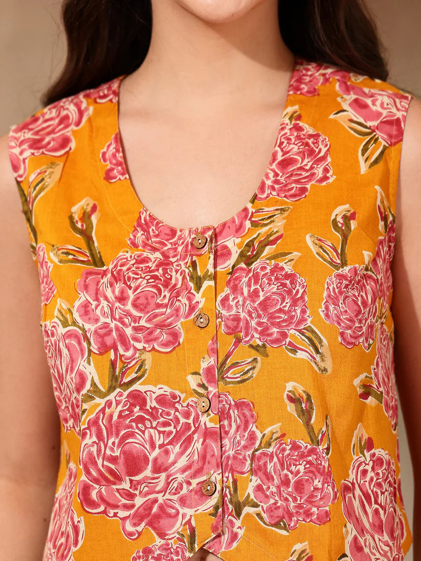Yellow Floral Vest Top