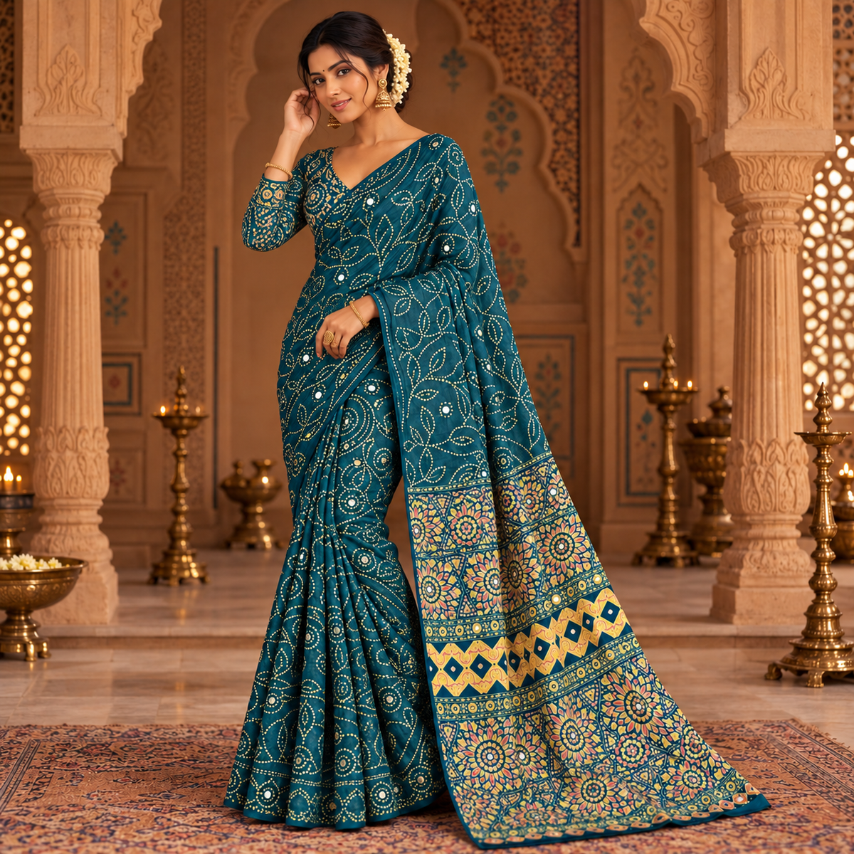 Teal Sunflower Royale Printed Ensemble