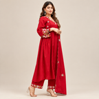 Ruby Red Floral Anarkali Set