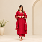 Ruby Red Floral Anarkali Set