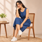 Solid Denim Sleeveless Dress Blue