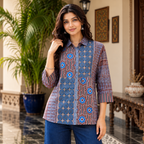 Blue Printed Crepe Shirt