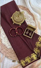 Brown Solid Crepe Saree