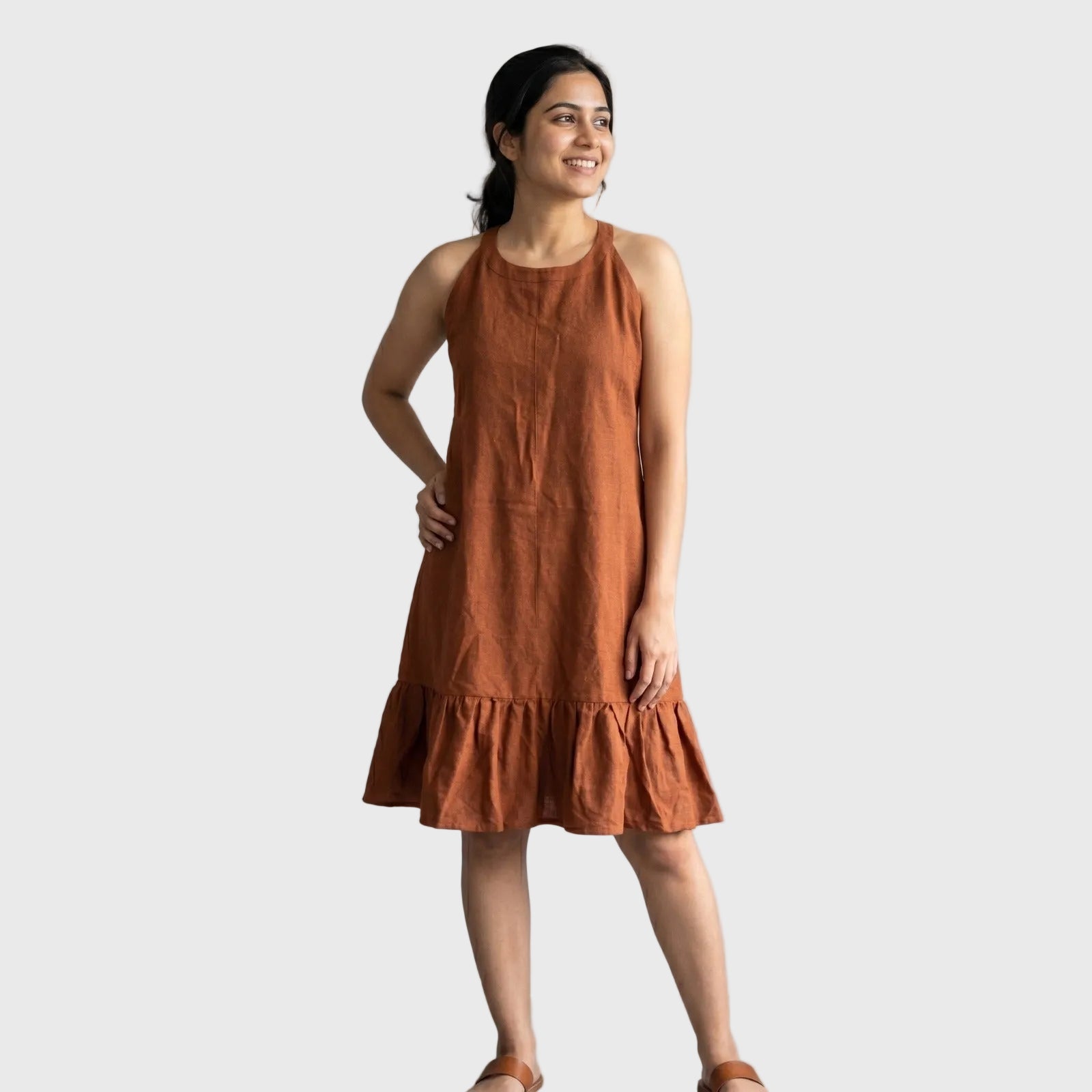 Halter Neck Ruffle Hem Dress