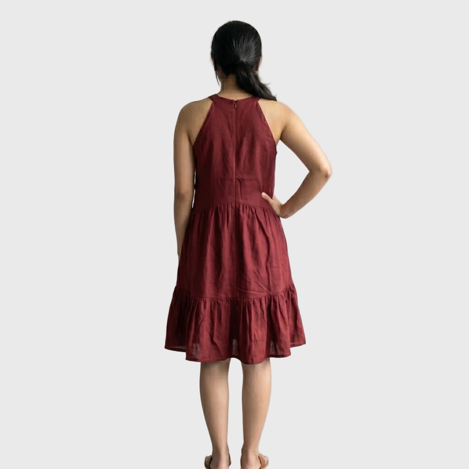 Maroon Sleeveless Tiered Dress