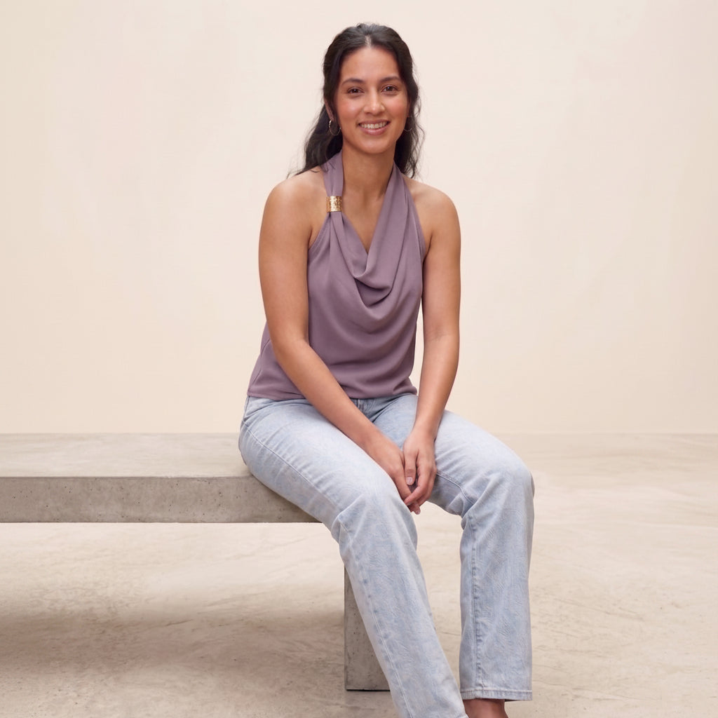 Lavender Cowl Neck Halter Top