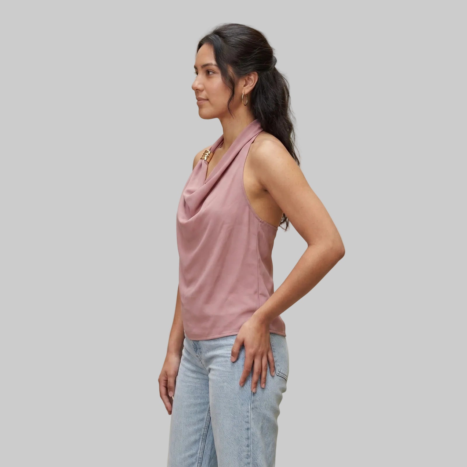 Pink Cowl Neck Halter Top