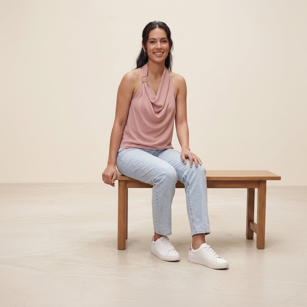 Pink Cowl Neck Halter Top