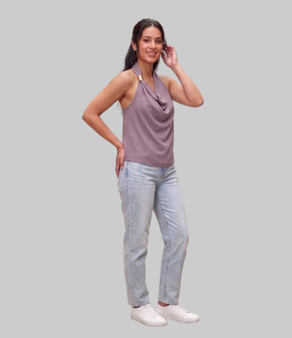 Lavender Cowl Neck Halter Top