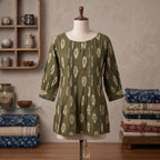 Olive Green Ikat Pleated Tunic