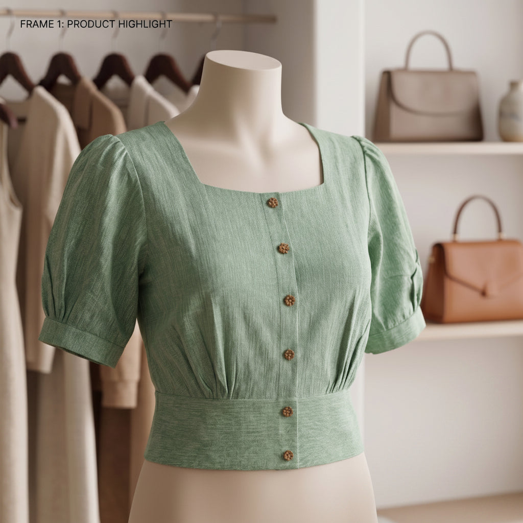 Sea Green Puff Sleeve Top