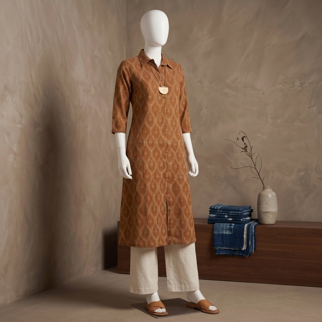 Terracotta Ikat Shirt Dress