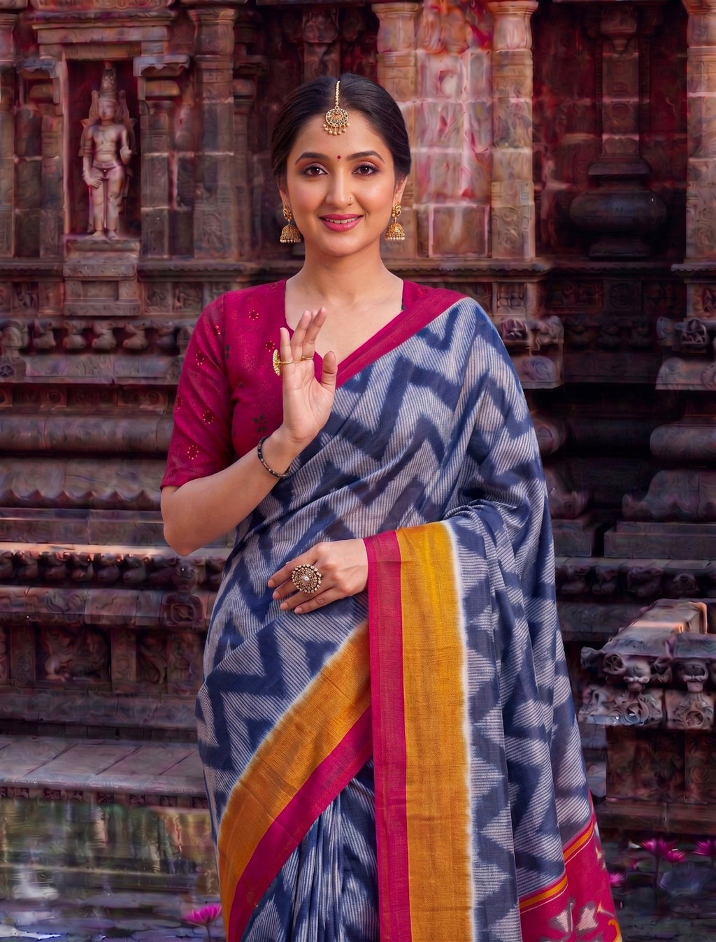 Ikat Pattern Traditional Saree